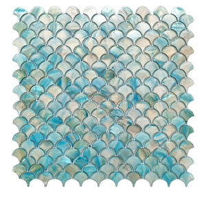 Blue fan-shaped background decoration mother of pearl shell mosaic tile 12x12 wall backsplash