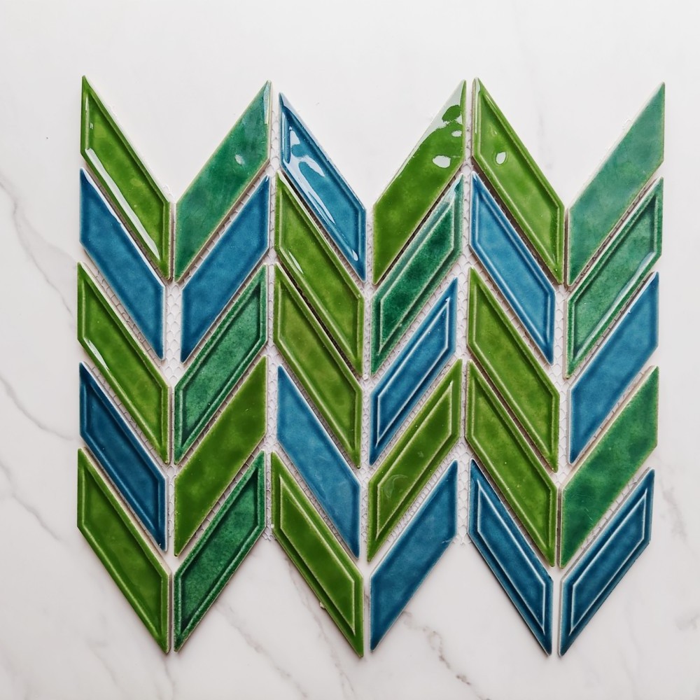 Emerald Green Blue Subway Herringbone Ceramic Mosaic Tile Restaurant Decoration Backsplash