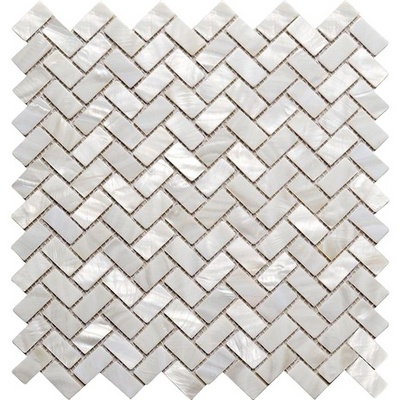 White mother of pearl shell mosaic tile herringbone 12x12 wall backsplash