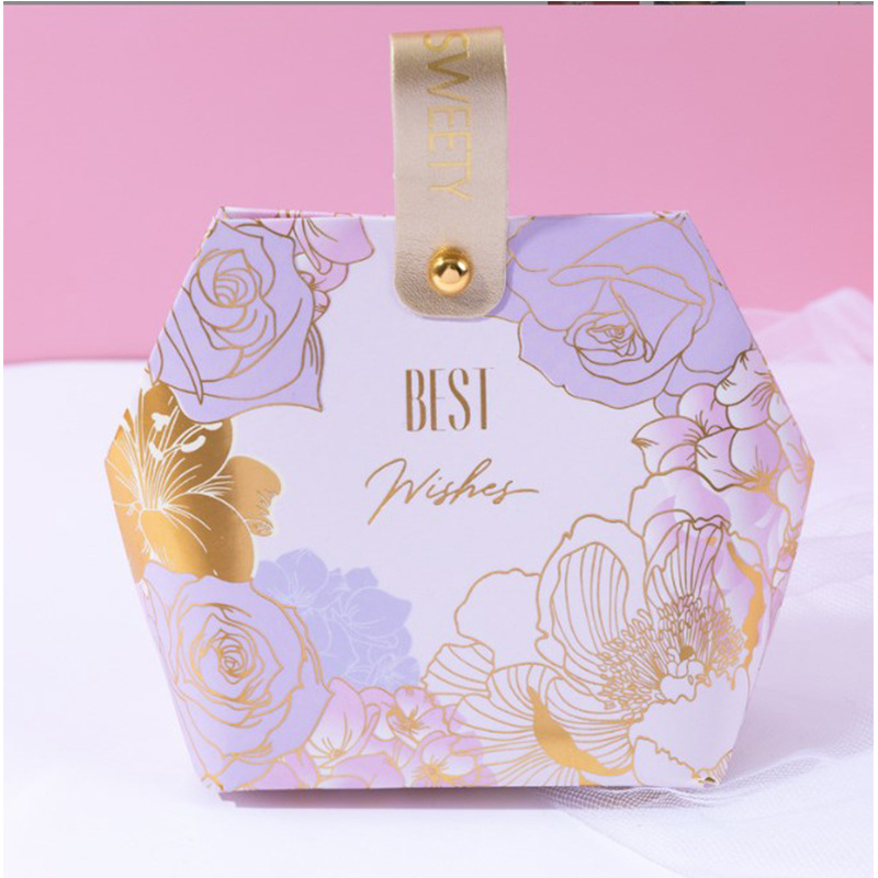 Floral Wedding Gift Box Packaging Thank You Bag Small Candy Box Best Wishes Paper Gift Bag with Handle