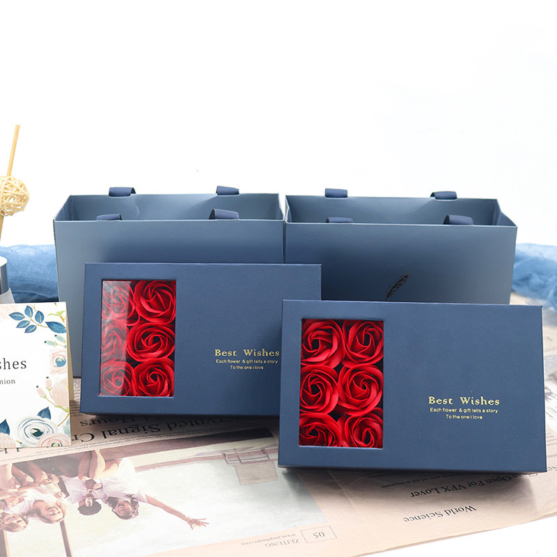 Custom Saint Valentin Gift 6pcs Eternal Rose Soap Flower Gift Box for Jewelry Necklace