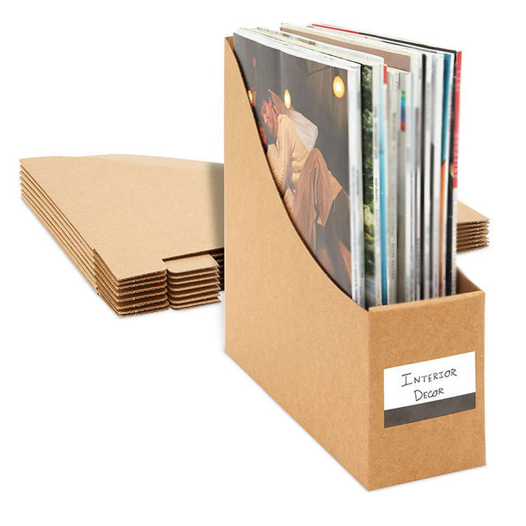 Custom Cheap Price Kraft Paper Magazine File Holders Sturdy Cardboard Magazine Storage Box Magazine Organizers