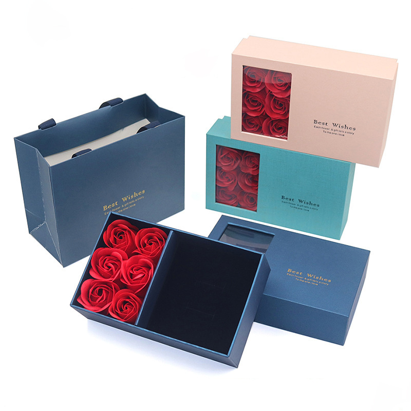 Custom Saint Valentin Gift 6pcs Eternal Rose Soap Flower Gift Box for Jewelry Necklace