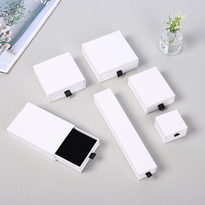 White Drawing Box Package Slide Drawer Paper Box with Black Foam for Jewelry Packaging