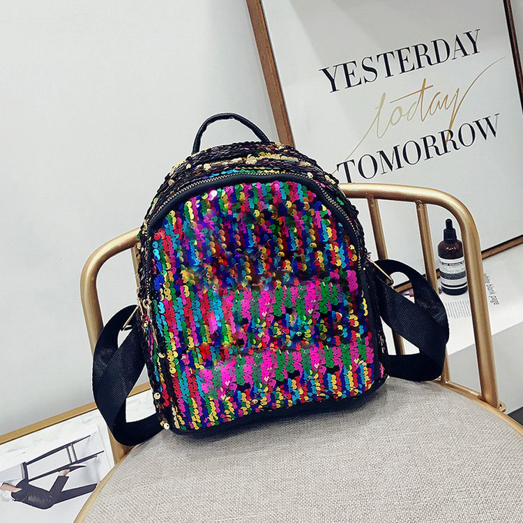 Wholesale custom fashion backpack women's bag glitter cheer sequin backpack magic school shining sequin backpack