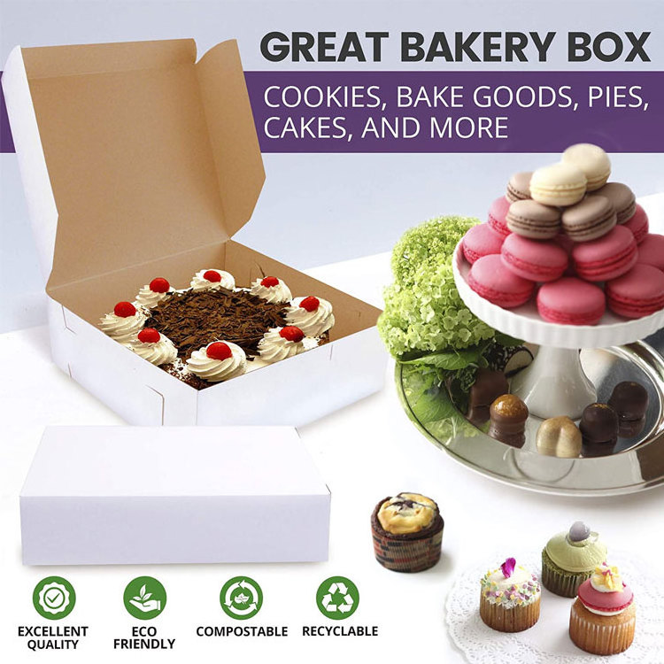 Custom composatable kraft paper cardboard baked goods packaging cake pastry paper boxe packaging