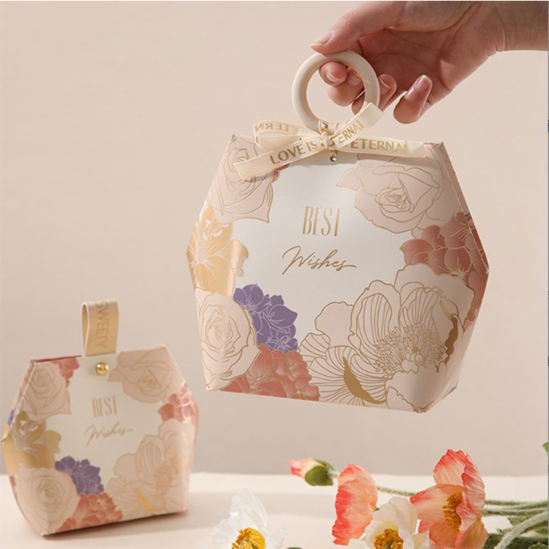 Floral Wedding Gift Box Packaging Thank You Bag Small Candy Box Best Wishes Paper Gift Bag with Handle