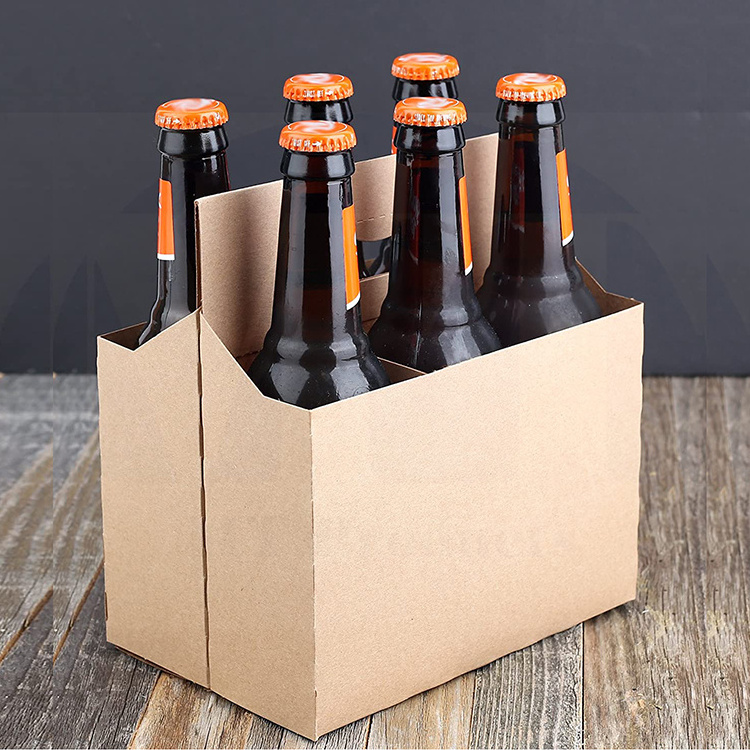 Custom Printing Heavy Duty Beverage Holder Paper Box Can Juice Beer Wine Corrugated Kraft Paper 4 6 Pack Bottle Carrier Box