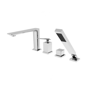 Polished chrome single handle deck mount soak tub faucet with hand shower