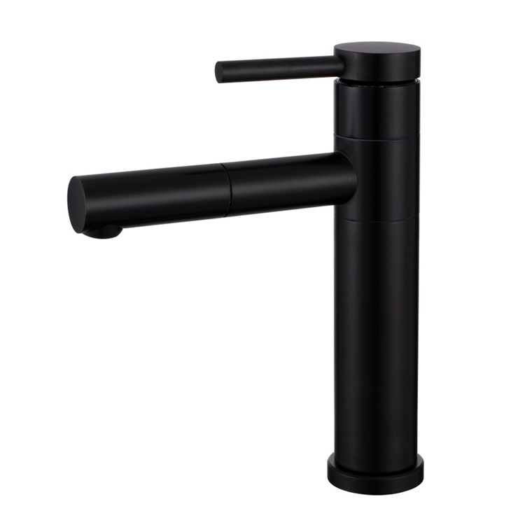 Brushed black 304 bathroom faucet sink mixer basin tap with pull down sprayer