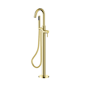 Sanitary ware brass in floor concealed system gold freestanding bathtub faucet with hand shower