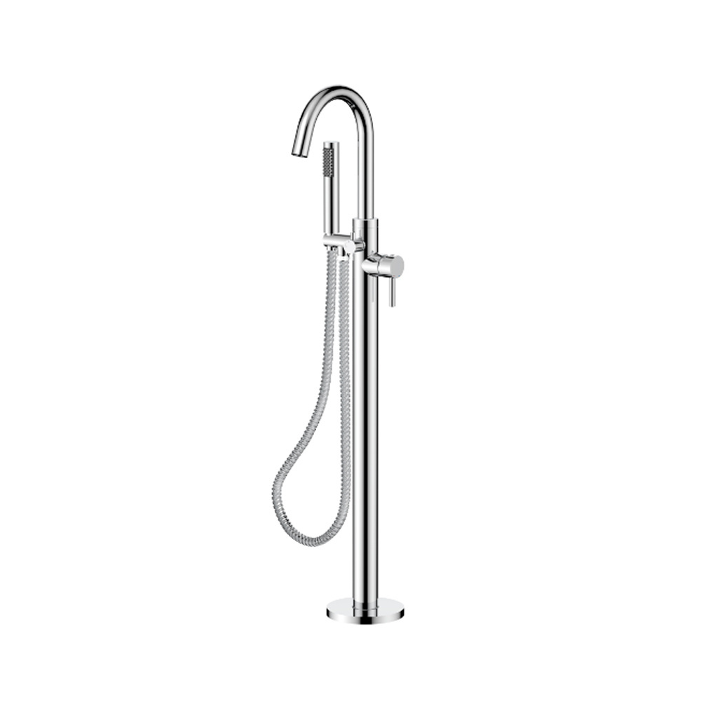 Sanitary ware brass in floor concealed system gold freestanding bathtub faucet with hand shower