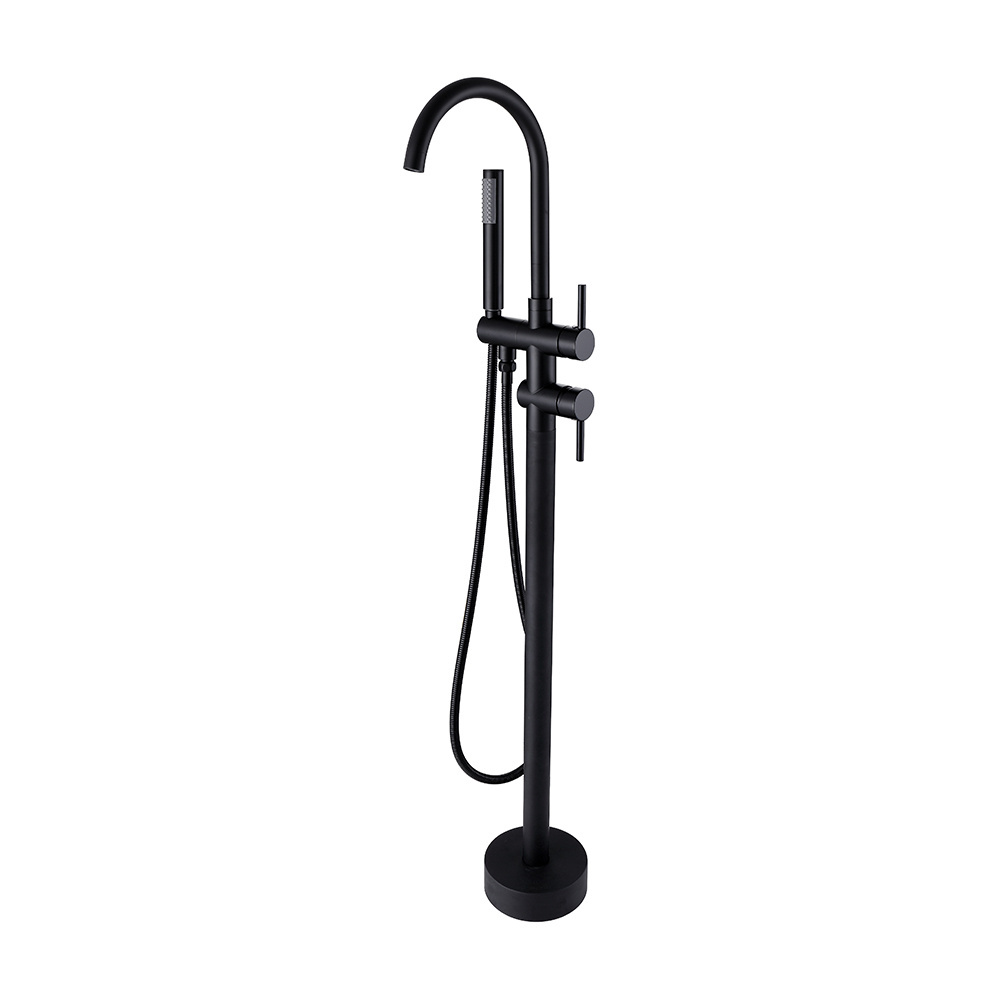 Hot sale solid brass freestanding matte black floor mounted tub filler faucet