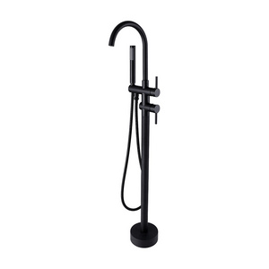 Hot sale solid brass freestanding matte black floor mounted tub filler faucet