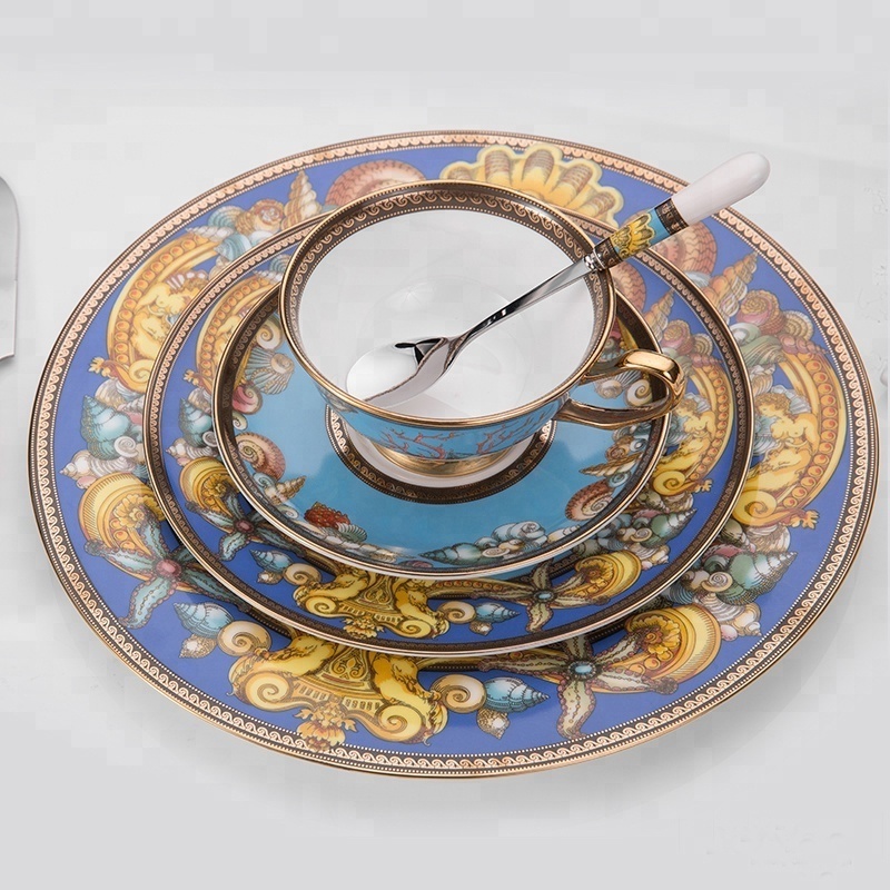 Hotel ceramic dinnerware luxury dishes and plates with gold line