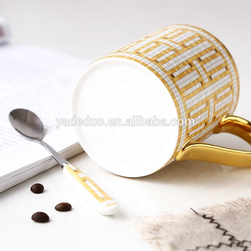 Luxury bone china coffee mug with gold handle