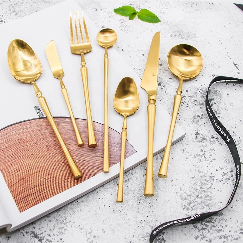 Stylish gold spoon fork and knife hotel stainless steel cutlery 4pcs