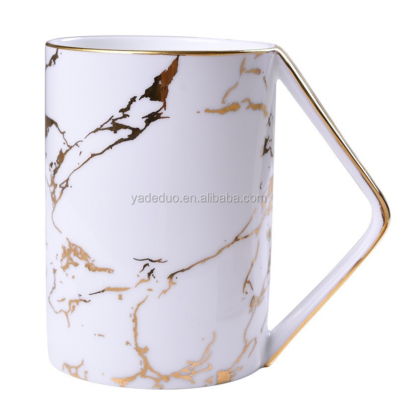 Custom design fine bone china gold marble coffee mug with handle porcelain tea mugs