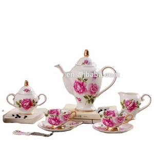 British floral 15pcs tea set ceramic coffee cup and saucer set porcelain teapot milk pot sugar jars set