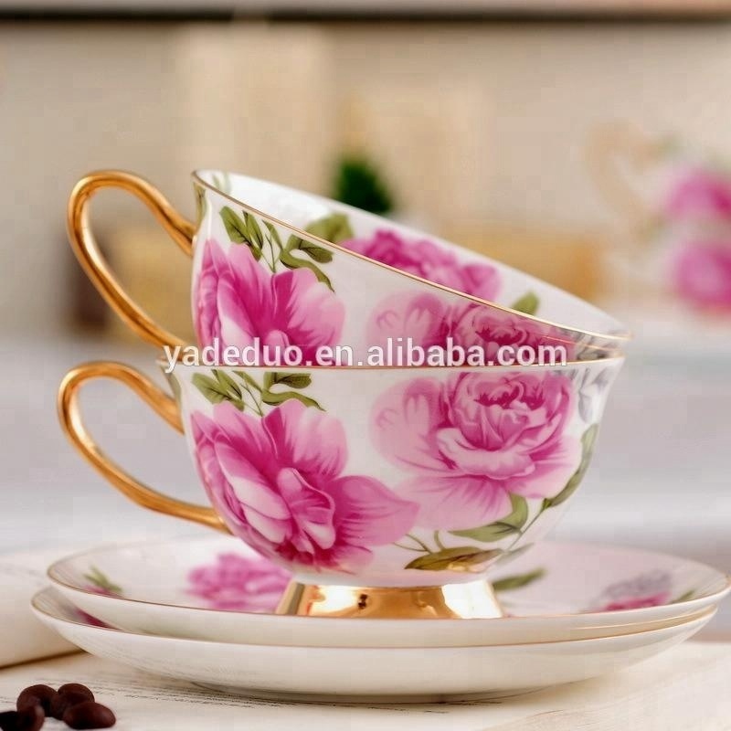 British floral 15pcs tea set ceramic coffee cup and saucer set porcelain teapot milk pot sugar jars set