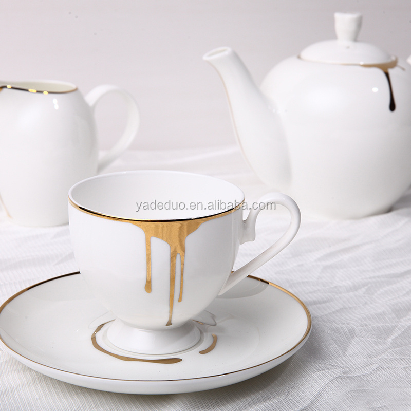 British bone china coffee cup sets porcelain golden tea cup teapot milk pot sugar jar set