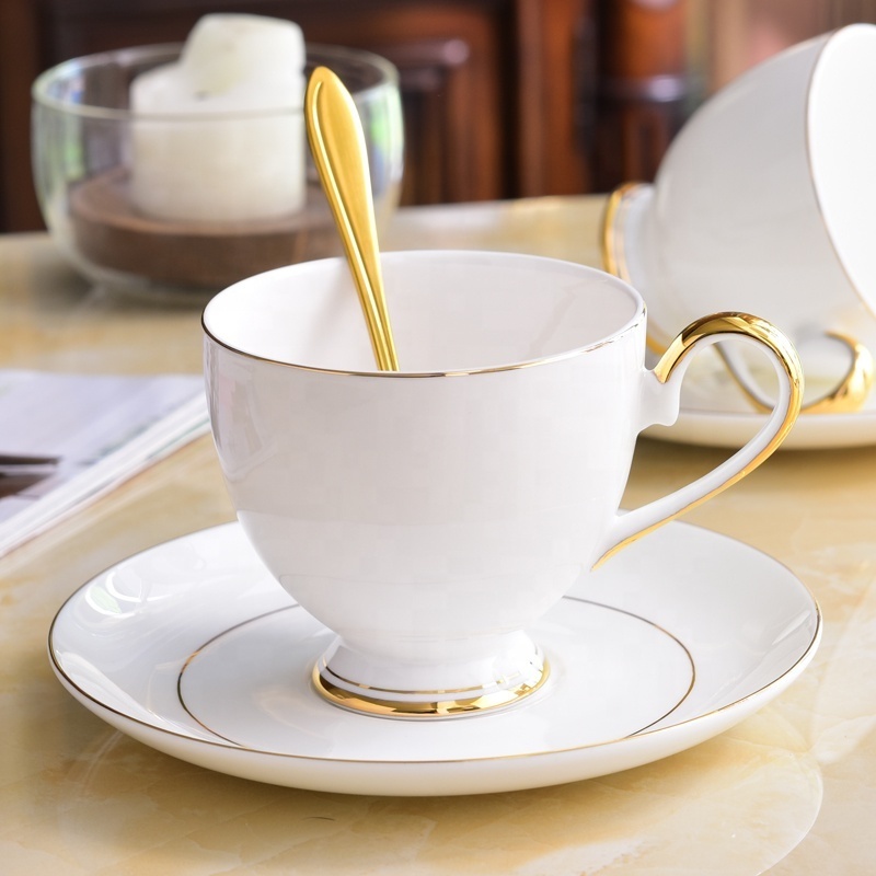 Gold rim bone china 200ml coffee cups and saucer porcelain tea cups dish with your logo