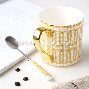 Luxury bone china coffee mug with gold handle