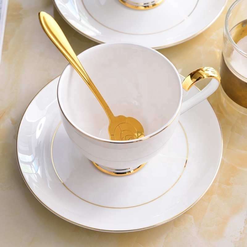 Gold rim bone china 200ml coffee cups and saucer porcelain tea cups dish with your logo