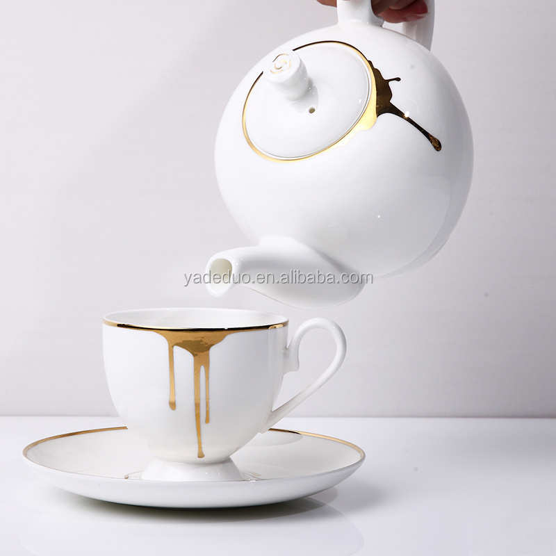 British bone china coffee cup sets porcelain golden tea cup teapot milk pot sugar jar set