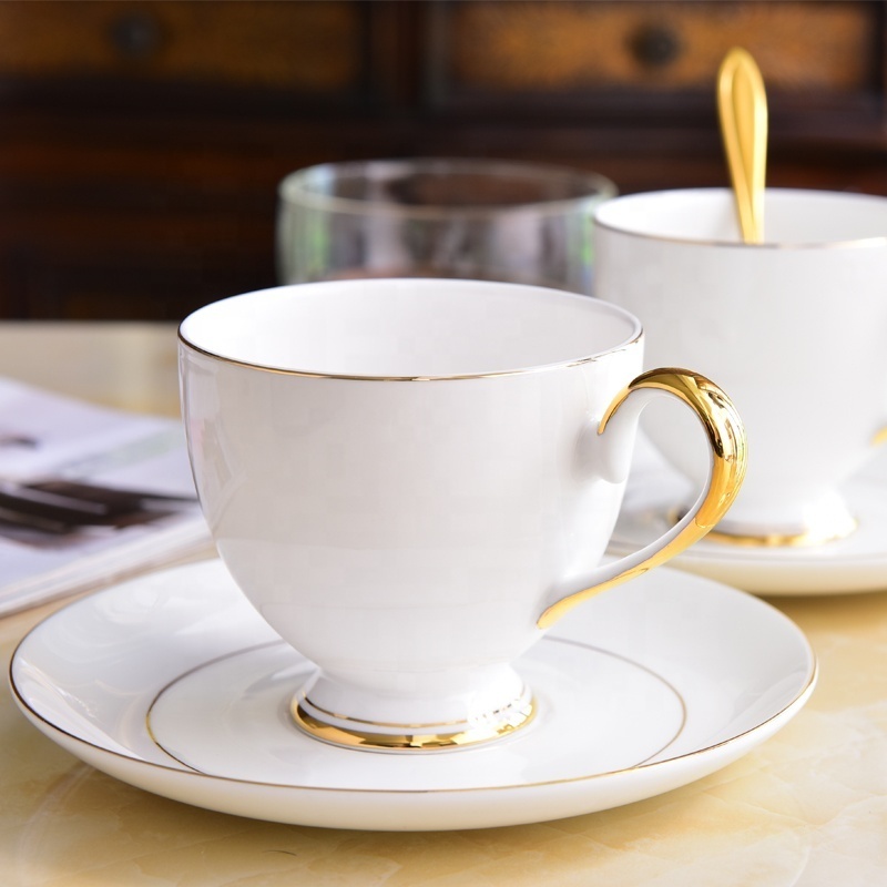 Gold rim bone china 200ml coffee cups and saucer porcelain tea cups dish with your logo