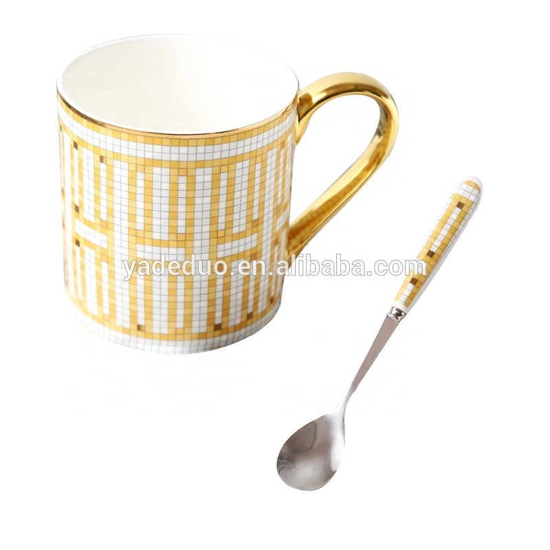 Luxury bone china coffee mug with gold handle