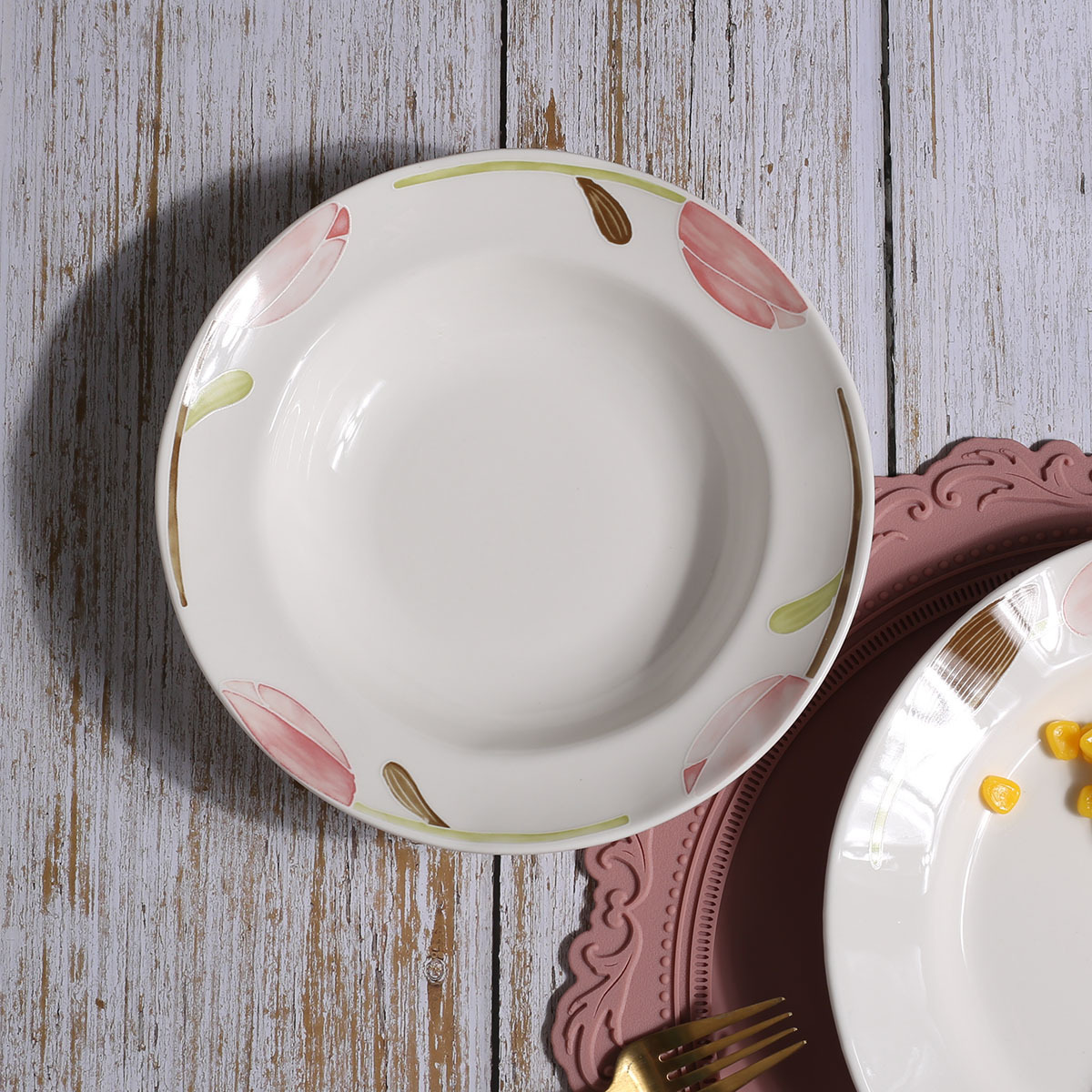 Custom Logo Peach Pattern Ceramic Dinnerware OEM ODM Restaurant Tableware Dinner Set