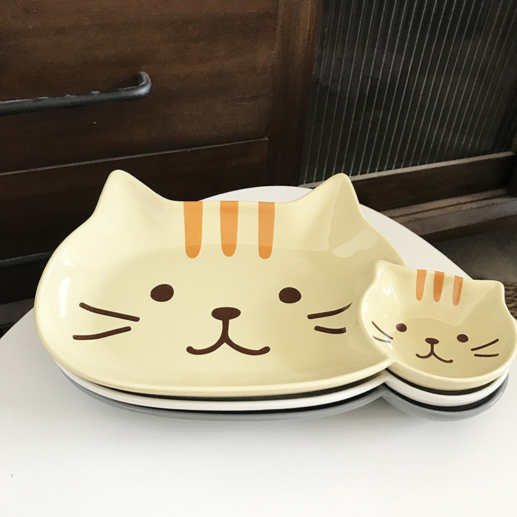 Ceramic Multi Compartment Plate Dumpling Dish Cartoon Cute Cat Shape Dinner Plates For Kid