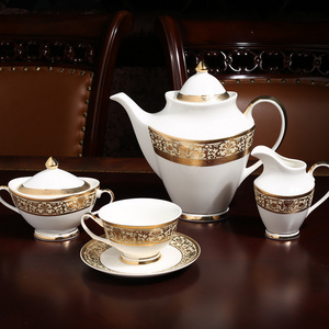 Wholesale Royal New Fine Bone China Tea Set Luxury Ceramic Coffee Cup And Saucer Porcelain Gold Tea Pot