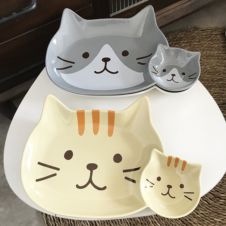 Ceramic Multi Compartment Plate Dumpling Dish Cartoon Cute Cat Shape Dinner Plates For Kid