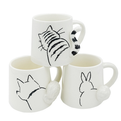 3D cartoon dog cat animal mugs with logo ceramic cup white porcelain cute coffee tea cup