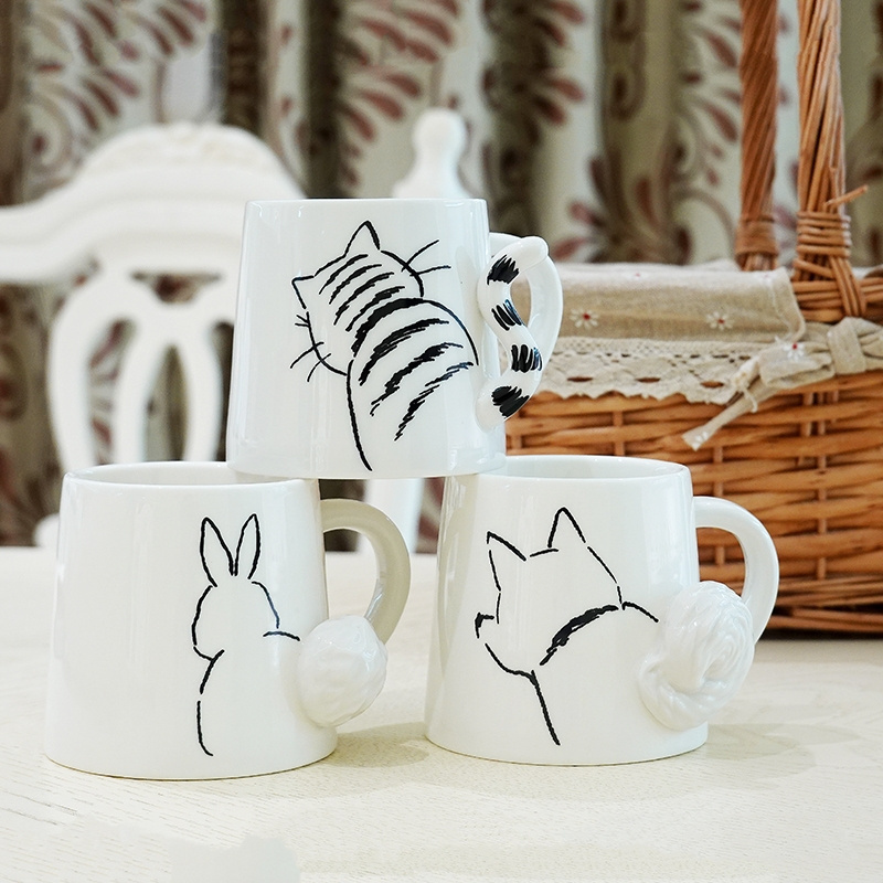 3D cartoon dog cat animal mugs with logo ceramic cup white porcelain cute coffee tea cup