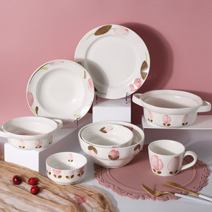 Custom Logo Peach Pattern Ceramic Dinnerware OEM ODM Restaurant Tableware Dinner Set