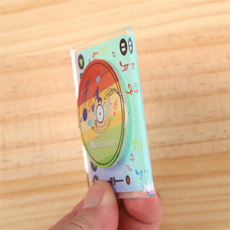 Acrylic Charms Custom Printed Cute Anime Cartoon Holographic Music Player Acrylic CD Case Double Rotating Keychain