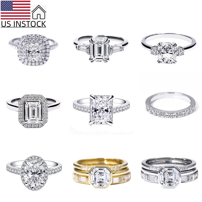 USA Stock Freeshipping Wholesale 18k gold plated VVS Moissanite 925 Sterling Silver Moissanite Ring