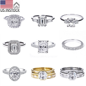 USA Stock Freeshipping Wholesale 18k gold plated VVS Moissanite 925 Sterling Silver Moissanite Ring