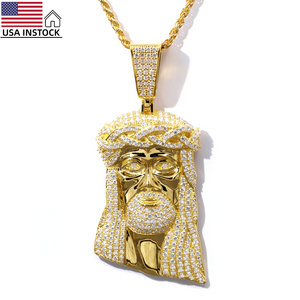 USA Stock Freeshipping Hip Hop Jewelry 925 Silver 18k Gold Plated VVS Moissanite Jesus Pendant Necklaces