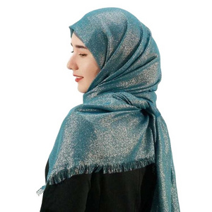 New Fancy Wholesale Ladies Solid Color Rayon Cotton Muslim Hijabs Head Scarf Fashion Women Gold silver Glitter Cotton Hijab