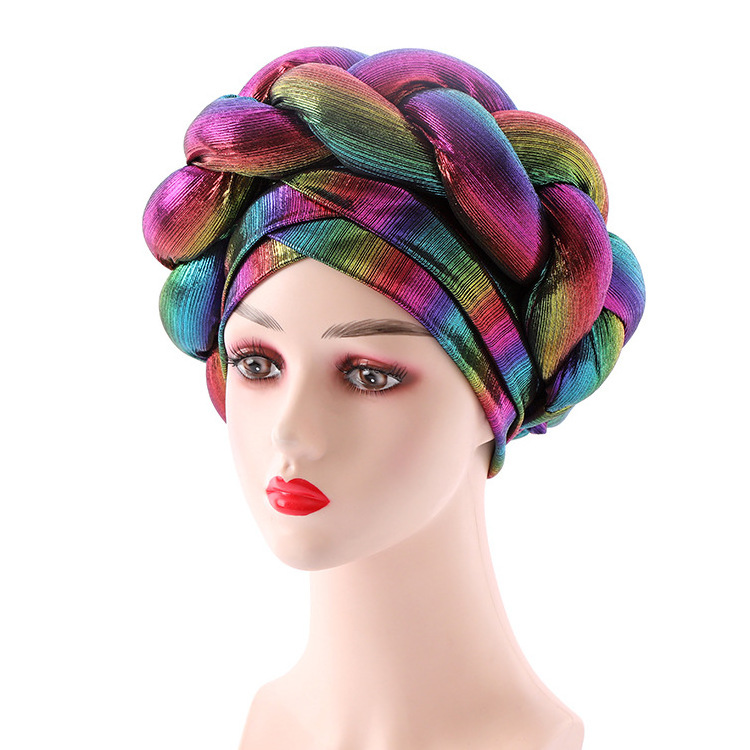 American New Style Fashion Women Colorful Elastic Cap Nigerian Bonnet Turban Hats Luxury Braid Gele Headtie Africa Muslim Hat