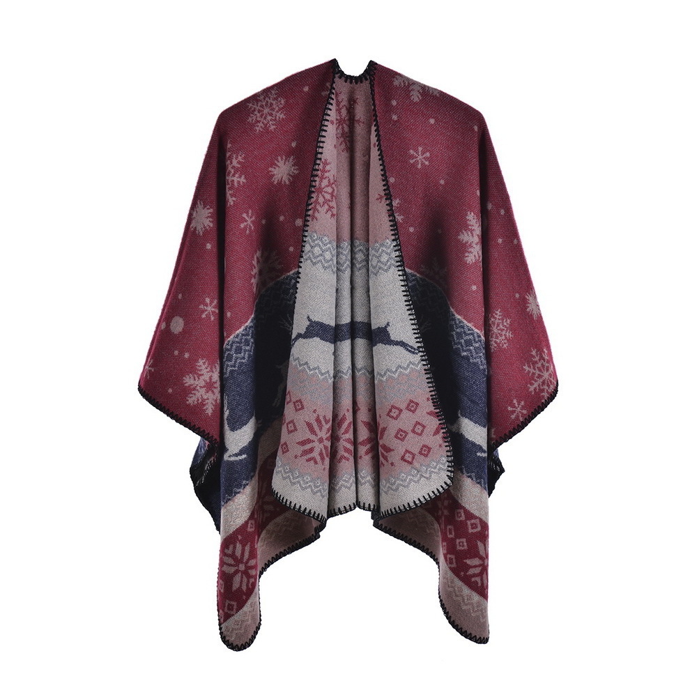 Latest design ladies winter blanket scarf shawls warp double sided Aztec geometric pattern cashmere feel acrylic ponchos women