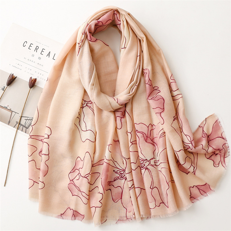 New Arrival High Quality Thick Viscose Cotton Printed Shawls European Fashion Plain Flower Pattern Women Cotton Scarf Head Hijab