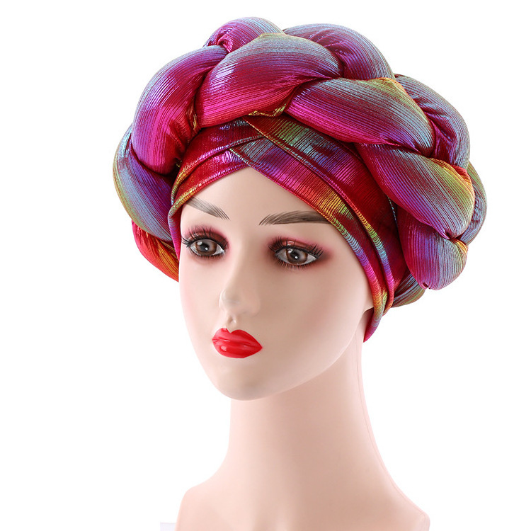 American New Style Fashion Women Colorful Elastic Cap Nigerian Bonnet Turban Hats Luxury Braid Gele Headtie Africa Muslim Hat