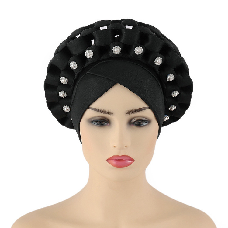 Hotsale African Auto Gele Headtie Nigerian Muslim Head Wraps Hats Women Adjustable Space Layer African Rhinestone Turbans Hats