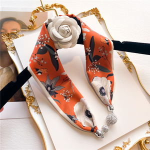 Fashion new arrival flower print silk necklace scarf accessories women elegant magnetic buckle small cowl neck silk scarves