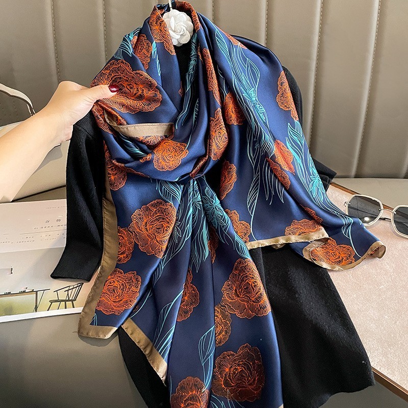 Manufacture wholesale custom design silk scarves stoles ladies silk chiffon hijabs luxury designer brand printed silk scarf